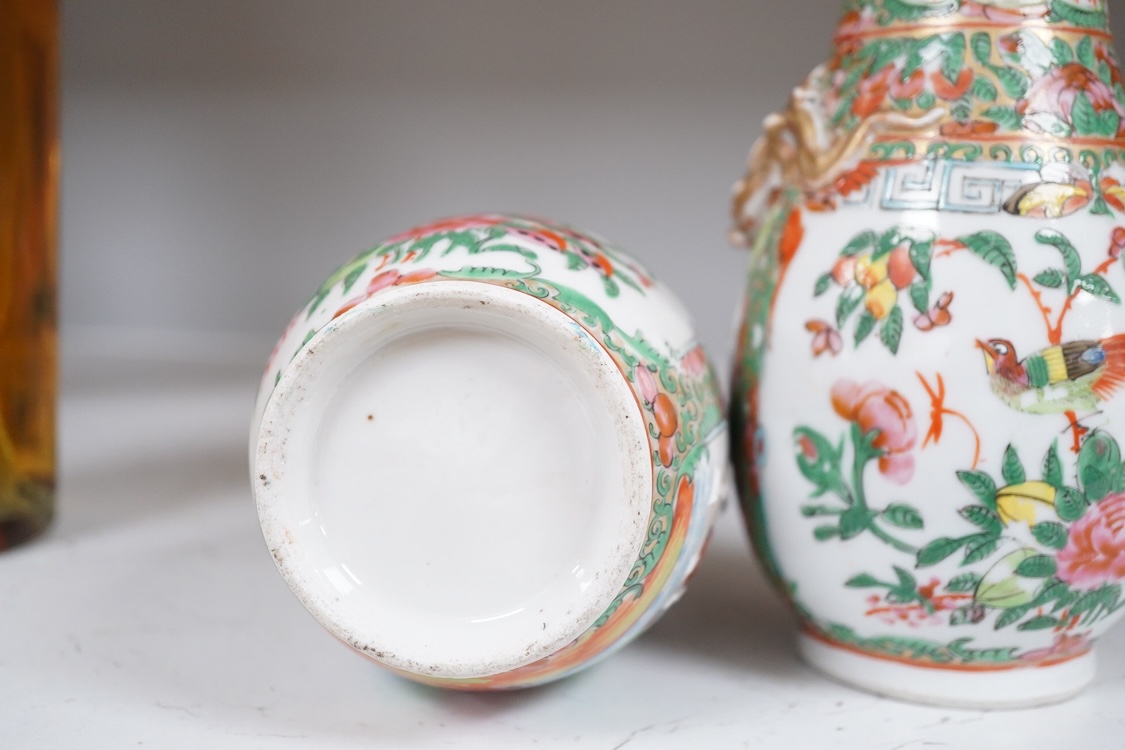 A pair of late 19th century Chinese famille rose porcelain vases, 20cm high